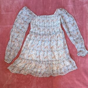 Guess Floral Long Sleeve Dress - Blue and Brown